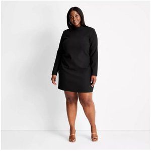 Future Collective™ -  Long Sleeve Mock Neck Open Back A-Line Mini Dress